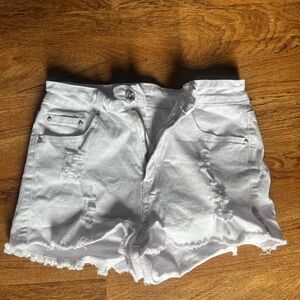 SHEIN White Distressed Jean Shorts High-Waisted Frayed Hem